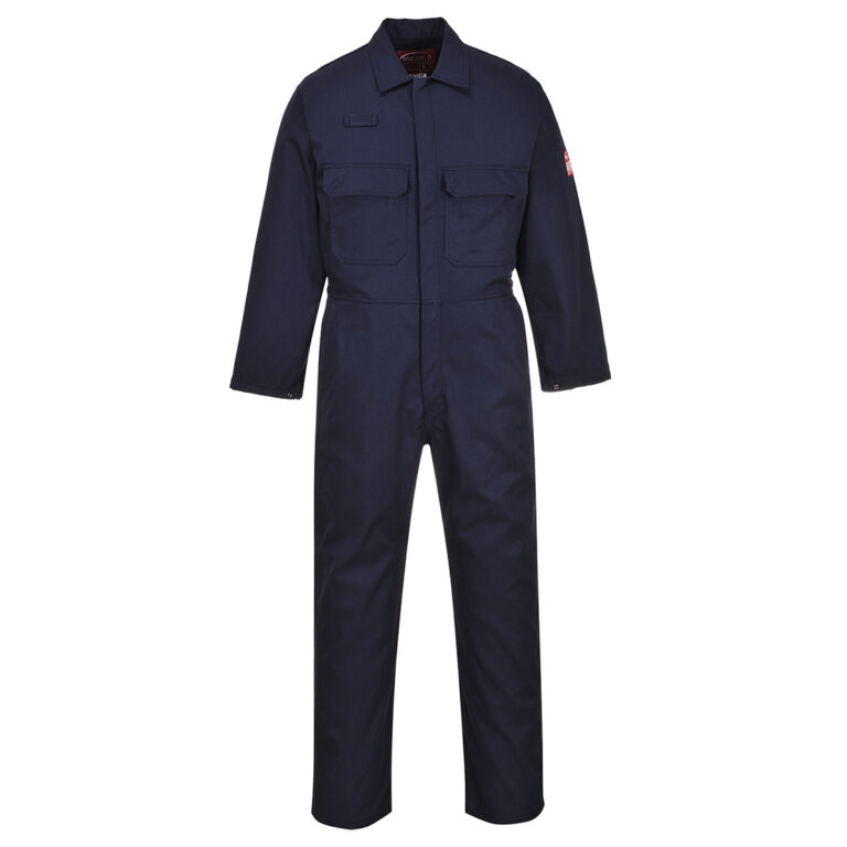 Portwest UBIZ1 Snap Front Flame Resistant Coverall in Navy, Tall fit, front view