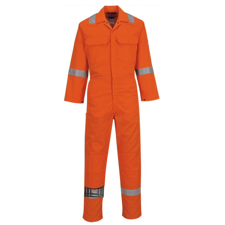 Portwest UBIZ5 Snap Front Flame Resistant Coverall in Orange, front view