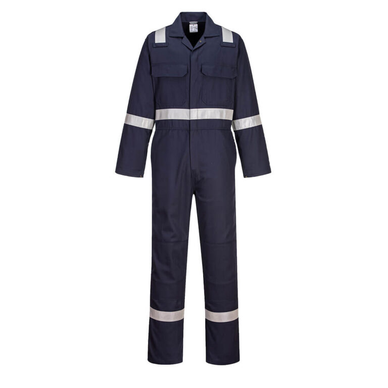 Portwest UBIZ8 Taped Flame Resistant Coverall in Navy, Tall fit, front view
