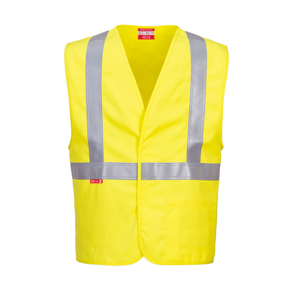 Portwest UFR23 Hi-Vis Flame Resistant Woven Vest in Yellow, front view