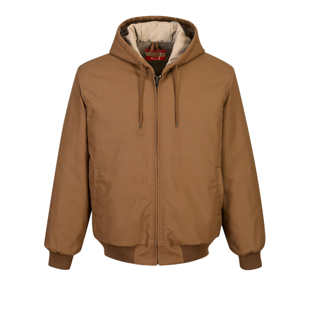 Portwest UFR48 DuraDuck Flame Quilt Lined Flame Resistant Jacket in Brown, front view