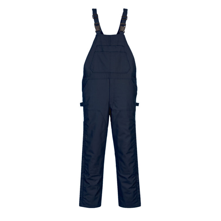 Portwest UFR49 DuraDuck Flame Quilt Lined Flame Resistant Bib Overall in Navy, front view