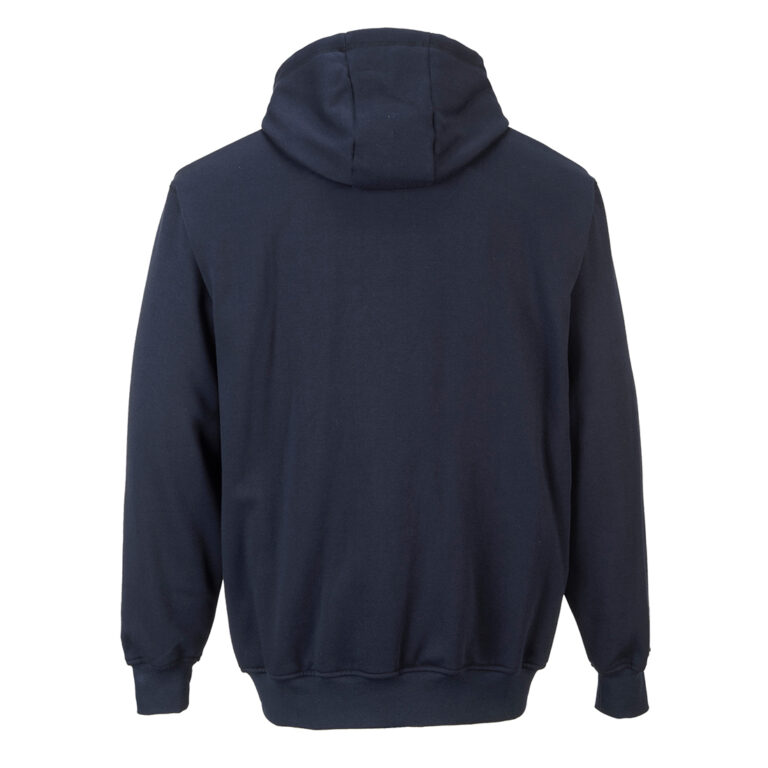 Portwest UFR81 Modacrylic Zipper-Front Hooded Flame Resistant Sweatshirt in Navy, back view