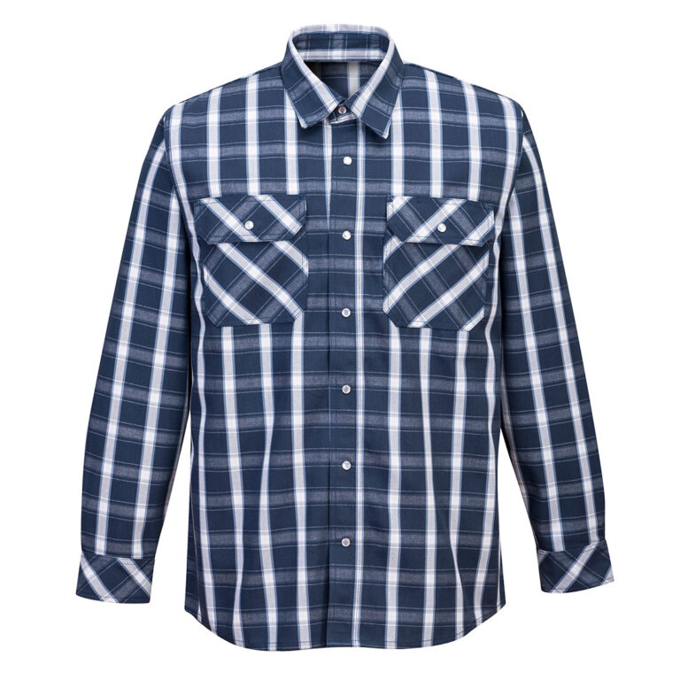 Portwest UFR97 Flame Resistant Plaid Shirt in Navy, front view