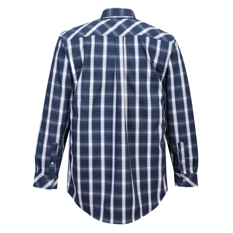Portwest UFR97 Flame Resistant Plaid Shirt in Navy, back view