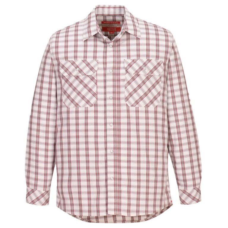Portwest UFR97 Flame Resistant Plaid Shirt in White, front view