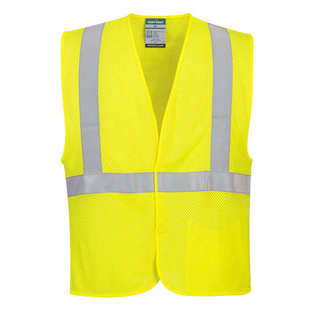 Portwest UMV21 Hi-Vis Arc Rated Flame Resistant Mesh Vest in Yellow, front view