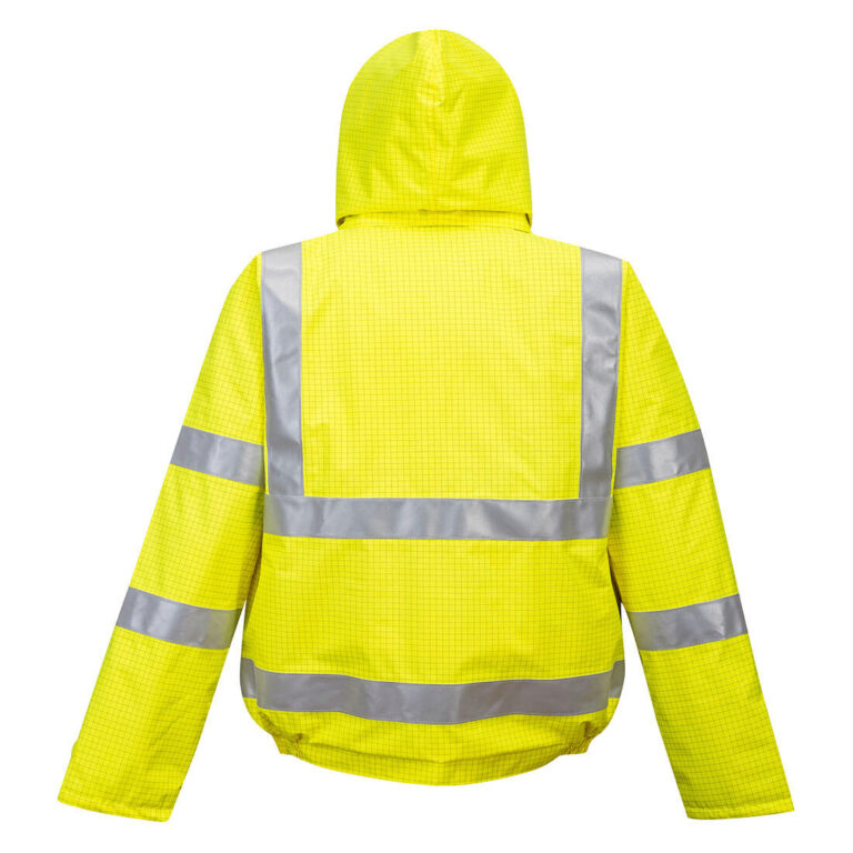 Portwest US773 Hi-Vis Anti-static Insulated Flame Resistant Bomber Jacket in Yellow, back view